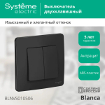 BLANCA С/У 2-клавишный ВЫКЛЮЧАТЕЛЬ (сх.5), 10А, 250В, АНТРАЦИТ