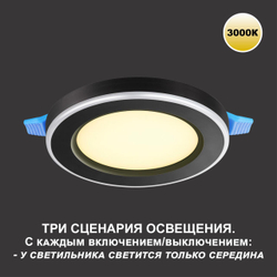 359021 SPOT NT23 561 черный Светильник встраиваемый светодиодный (три сценария работы) IP20 LED 3000К 12W+4W 100-265V 1120Лм SPAN