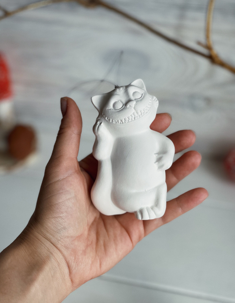 Елочная игрушка "Чеширский Кот", из фарфора, для росписи, 11см