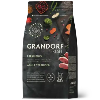 Сухой корм GRANDORF FRESH CAT Duck STERILISED беззерновой, утка с бататом для стерилизованных кошек, диетическая формула для особо аллергичных кошек 0,4кг
