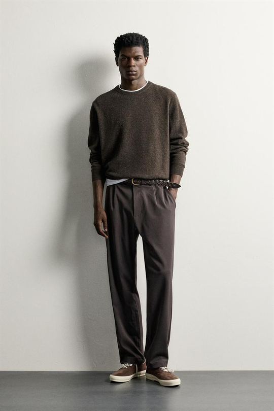 ZARA БРЮКИ RELAXED FIT СО СКЛАДКАМИ, КОРИЧНЕВЫЙ