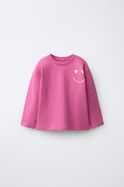 ZARA ФУТБОЛКА С ПРИНТОМ, РОЗОВЫЙ