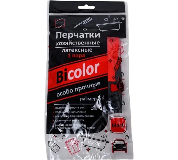Перчатки хоз.резиновые прочные L пара."BICOLOR" черно-красные. (упак/12пар)