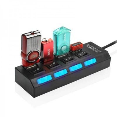 USB-ХАБ / разветвитель Nature electronics / USB-hub 4 порта с выключателями / HUB USB для периферийных устройств, чёрный