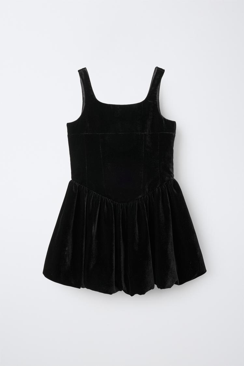 ZARA БАРХАТНОЕ ПЛАТЬЕ-БАЛЛОН, ЧЕРНЫЙ