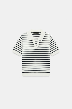 ZARA ТРИКОТАЖНОЕ ПОЛО В ПОЛОСКУ С КОРОТКИМ РУКАВОМ, ЧЕРНЫЙ/БЕЛЫЙ
