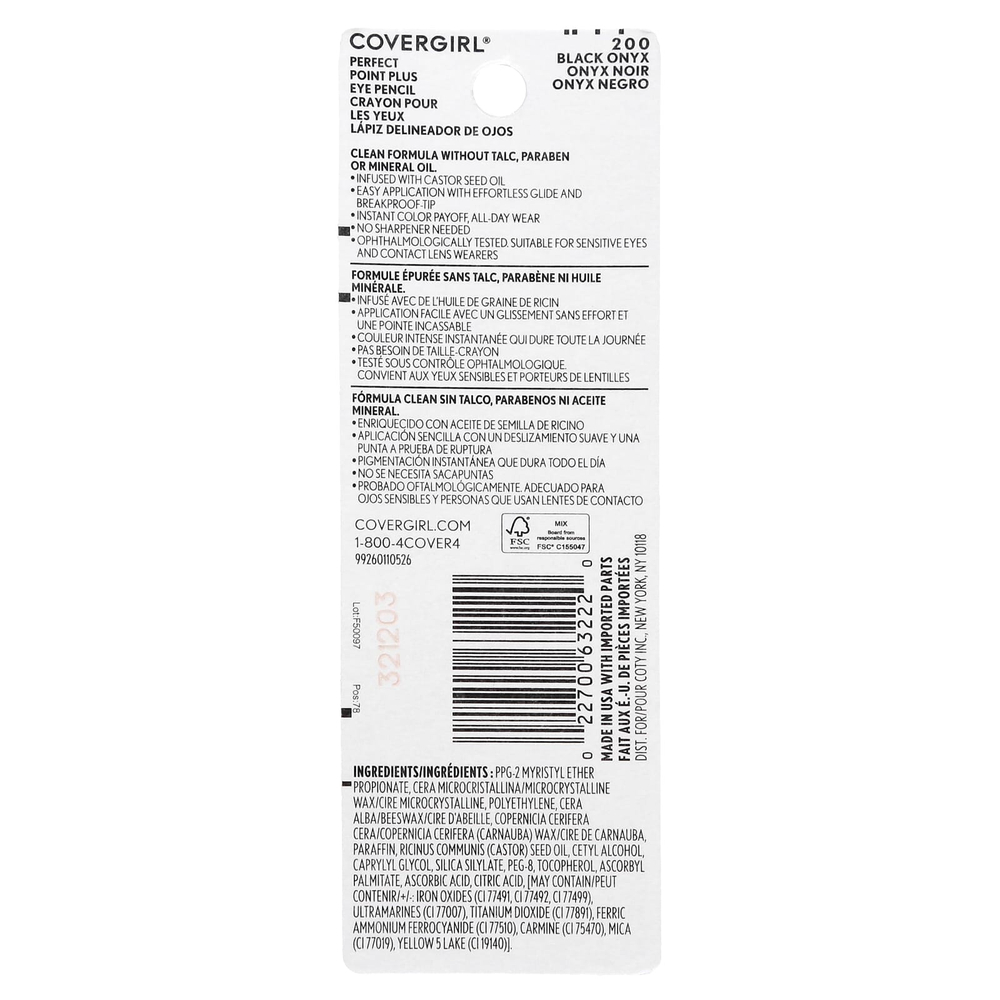 Covergirl, Perfect Point Plus, карандаш для глаз, оттенок 200 «черный оникс», 0,23 г (0,008 унции)