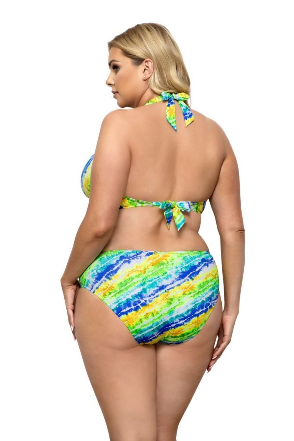 Раздельный купальник plus size с яркими диагональными полосами (Размер: 75H/38) (Цвет: разноцветный)