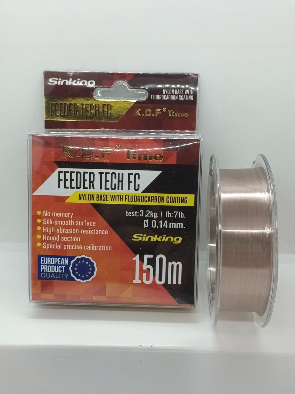 Леска с покрытием флюорокарбона KDF Feeder Tech FC 0,14 мм 150 м