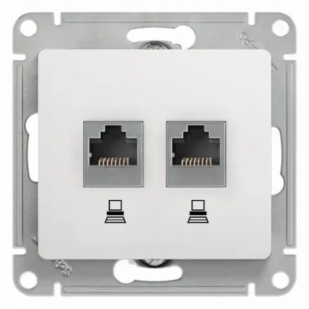 GLOSSA РОЗЕТКА двойная компьютерная RJ45+RJ45 кат. 5e, механизм, БЕЛЫЙ