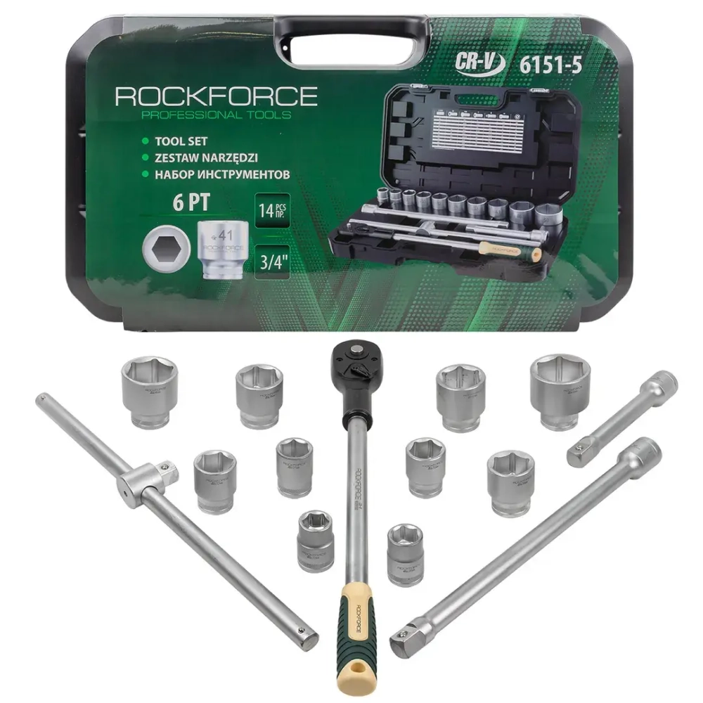 Набор инструментов 14пр.3/4''(6гр.)(22,24,27,30,32,36,38,41,46,50мм) RockForce RF-6151-5