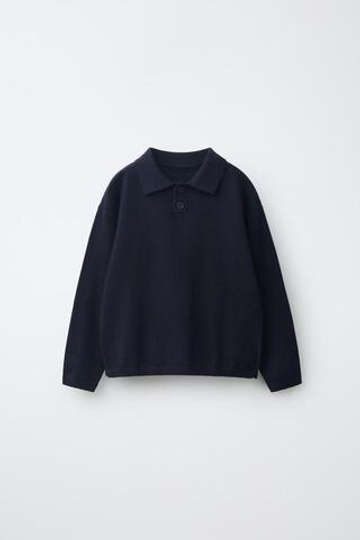 ZARA ОДНОТОННОЕ ТРИКОТАЖНОЕ ПОЛО, МОРСКОЙ ТЕМНО-СИНИЙ