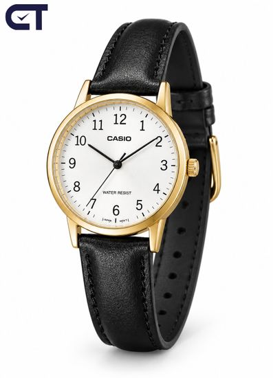 CASIO LTP-V001GL-7B CASIO Collection женские наручные часы — светлый циферблат, золотистые акценты и элегантный кожаный ремешок