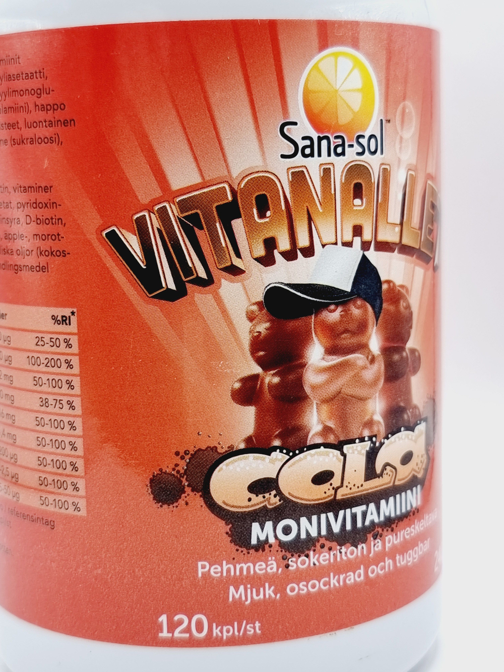 Мультивитамины SANA-SOL в форме мишек жевательные со вкусом колы, 120 шт., 240 г (из Финляндии)