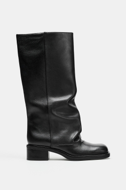 ZARA КОЖАНЫЕ САПОГИ С ПРЯЖКОЙ, КАШТАНОВЫЙ