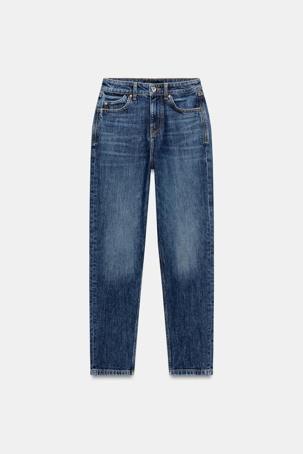 ZARA ДЖИНСЫ Z1975 MOM FIT С ВЫСОКОЙ ПОСАДКОЙ, СИНИЙ