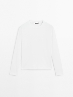 Massimo Dutti Футболка из 100% хлопка с длинными рукавами, белый