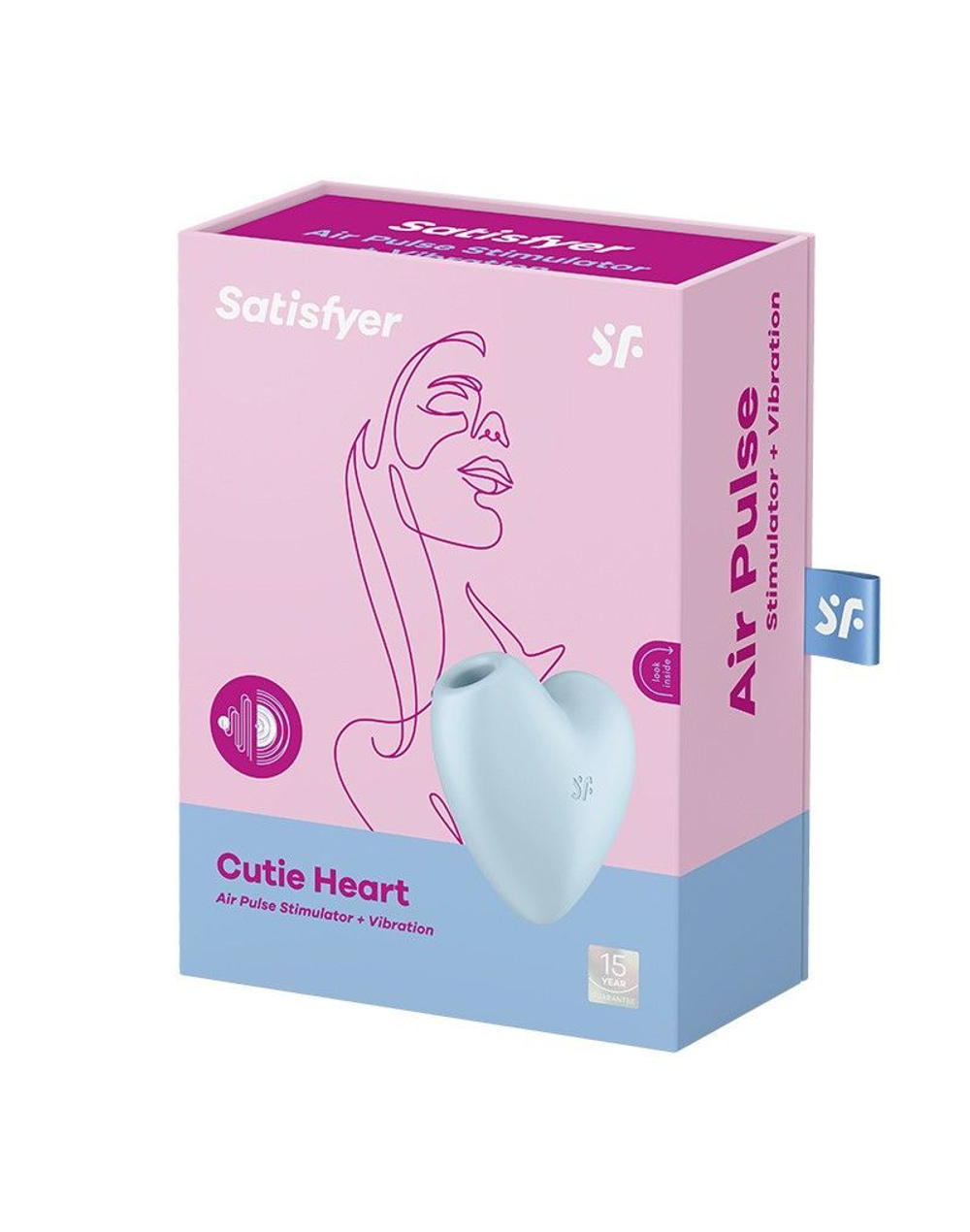 Голубой вибромассажер Cutie Heart с вакуум-волновой стимуляцией (Цвет: голубой)