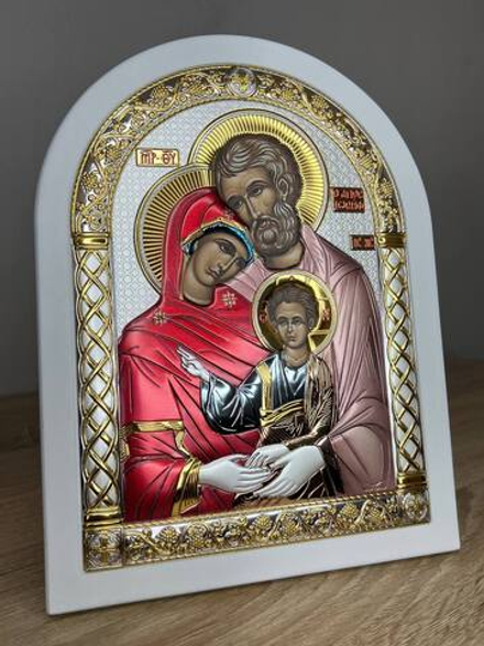 Св. Семейство, икона арочная, белое дерево, эмаль 150х200