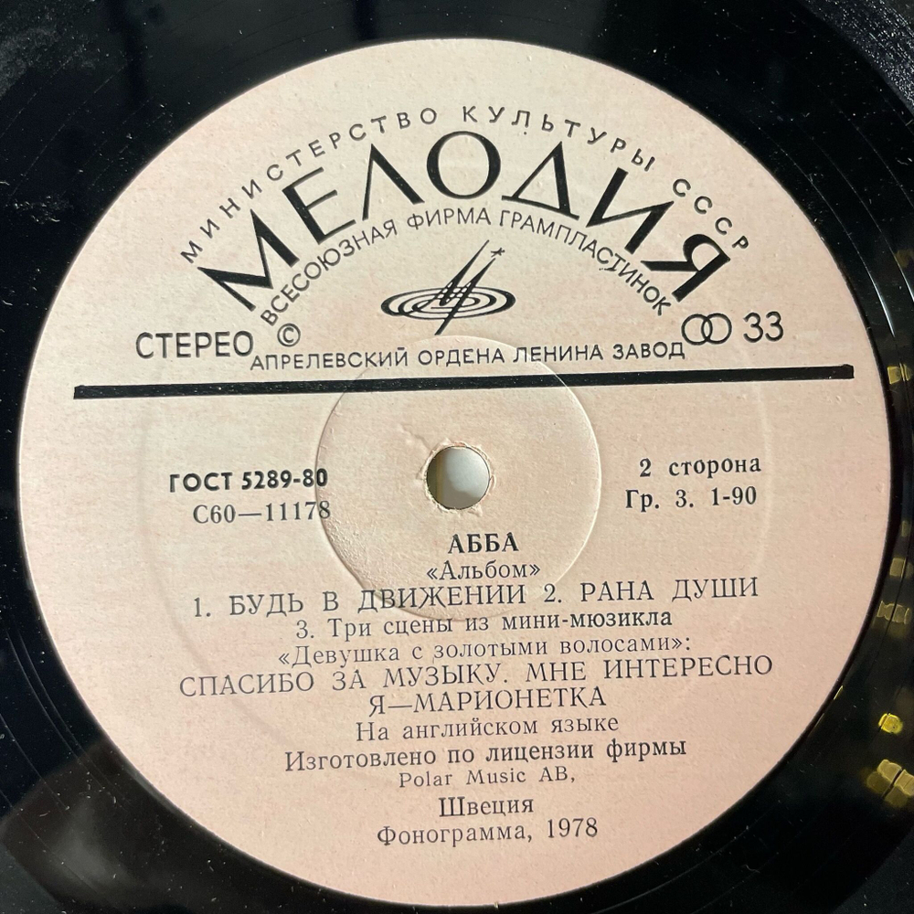 Винтажная виниловая пластинка LP АББА ABBA Альбом Album (СССР 1978)