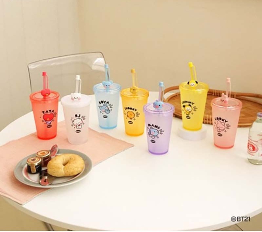 Стакан для напитков с трубочкой BT21 Tata,  лицензионная серия