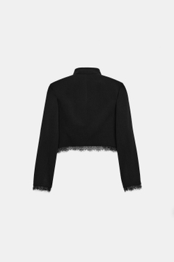 ZARA УКОРОЧЕННЫЙ БЛЕЙЗЕР С КРУЖЕВНОЙ ОТДЕЛКОЙ, ЧЕРНЫЙ