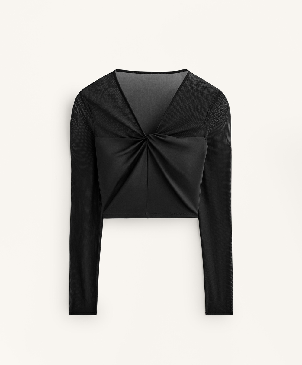 Oysho Топ Comfortlux с длинным рукавом из сетки, черный