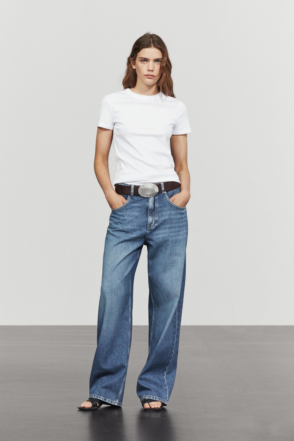 Massimo Dutti Футболка с короткими рукавами и отделкой в рубчик, белый