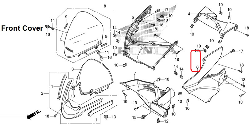 64502-KWN-902ZE. COVER, L. FR. *YR301M*, Light Brown. Honda PCX.