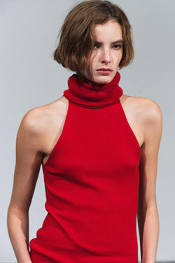 ZARA ТОП С ВЫСОКИМ ВОРОТНИКОМ, КРАСНЫЙ