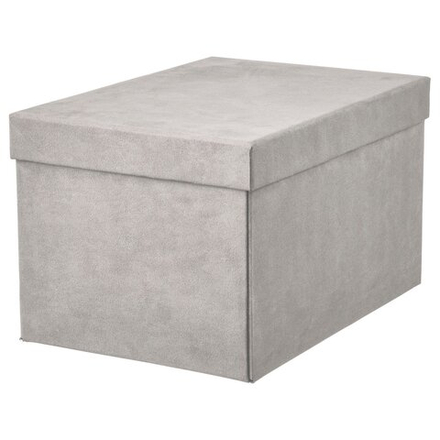 IKEA GJÄTTA  (ИКЕА ГЙЭТТА)  -  Коробка с крышкой - бархат светло-серая 18x25x15 см