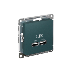 ATLASDESIGN USB РОЗЕТКА A+A, 5В/2,1А, 2х5В/1,05А, механизм, ИЗУМРУД