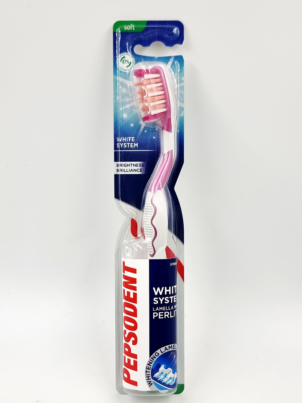 Зубная щетка Pepsodent White System Soft мягкая с перлитом, удаляет поверхностные пятна, 1 шт., розовая