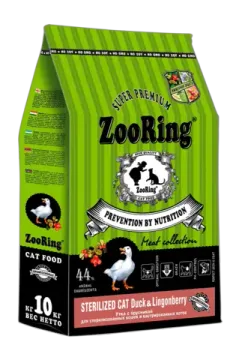 ZooRing Sterilized Cat Duck&Lingonberry Сухой корм для стерилизованных кошек, Утка и Брусника 10кг