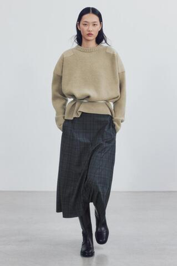 ZARA ЮБКА МИДИ В КЛЕТКУ — ZW COLLECTION, СЕРЫЙ