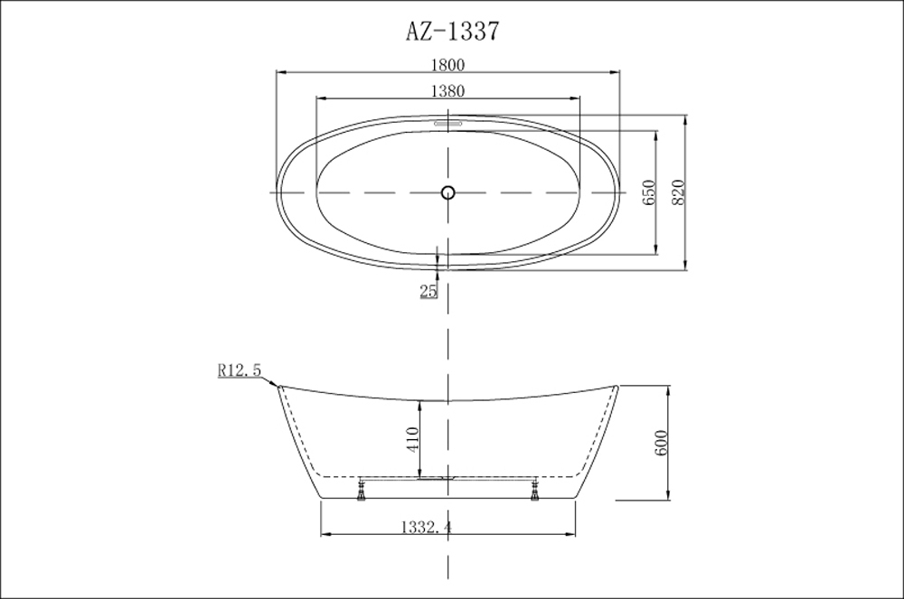 Ванна отдельностоящая Azario EASTON 1800x820x600 мм  18100