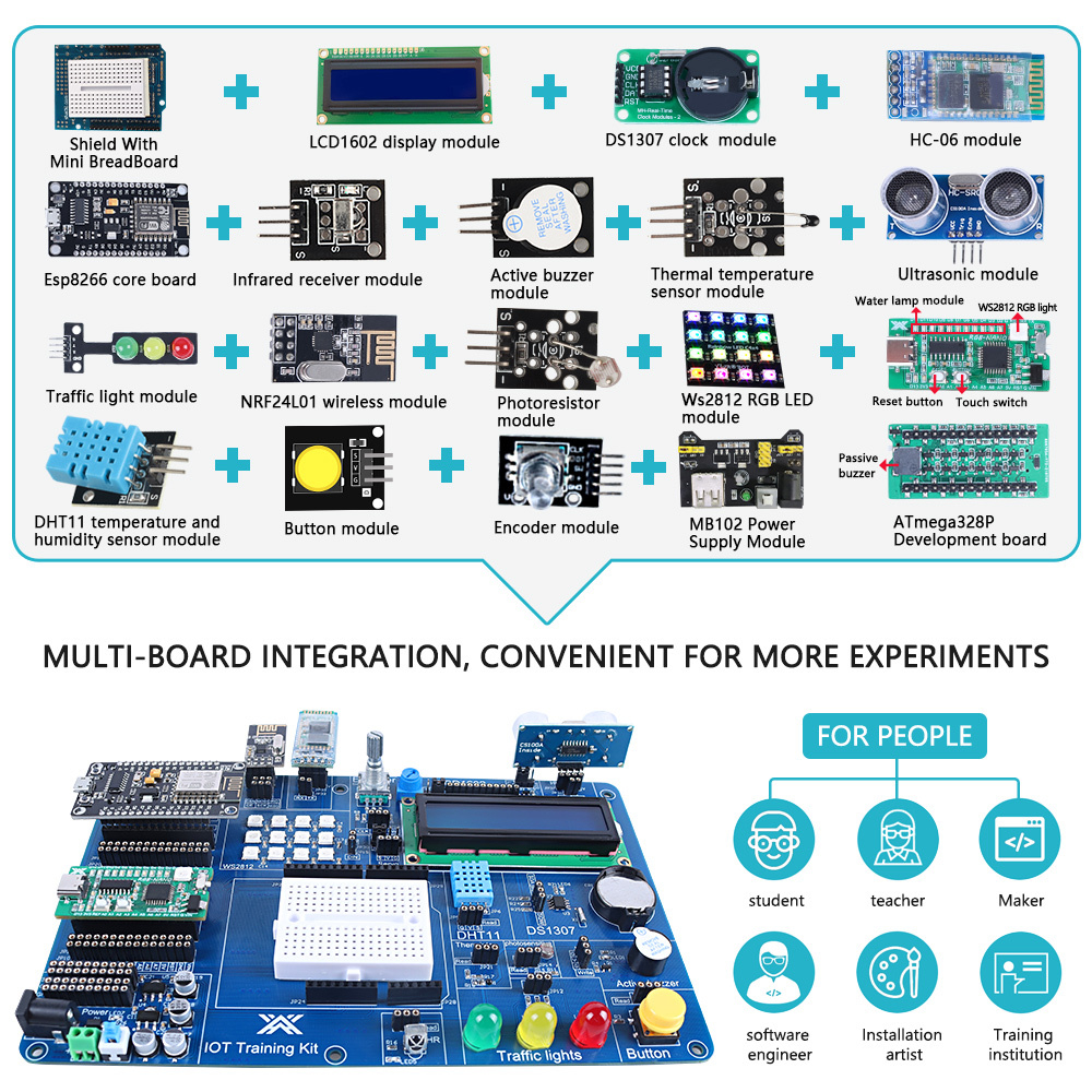 Стартовый набор на отладочной плате для Arduino, 20 модулей на одной плате с возможностью расширения