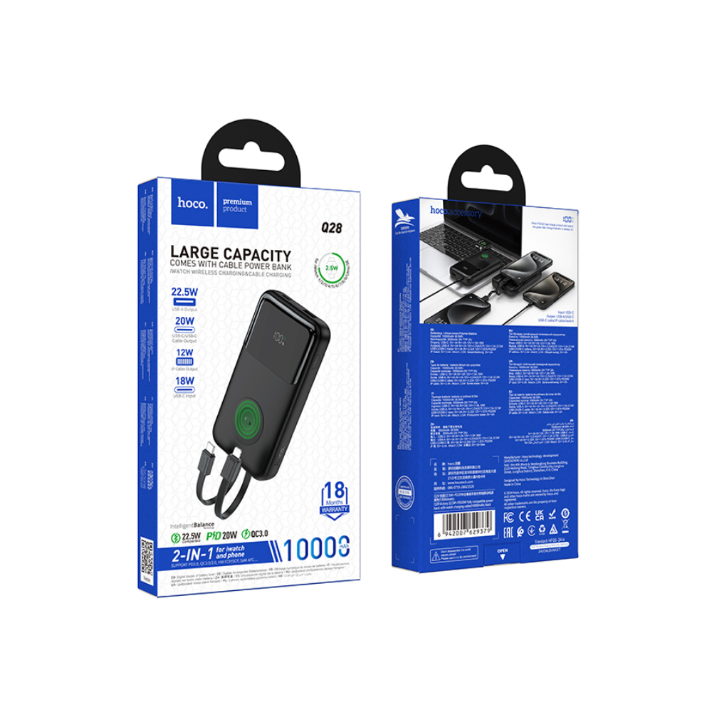 Портативный аккумулятор Hoco Q28, Victory, 10000mAh, PD20W, QC3.0, Черный