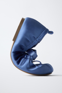ZARA АТЛАСНЫЕ БАЛЕТКИ, СИНИЙ