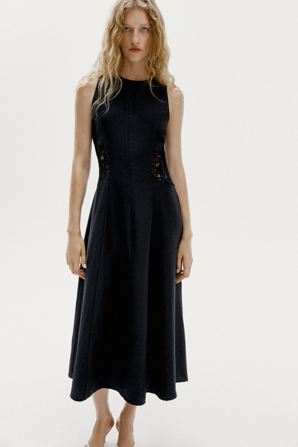 ПЛАТЬЕ МИДИ С КОМБИНИРОВАННОЙ ТАЛИЕЙ — ZARA
