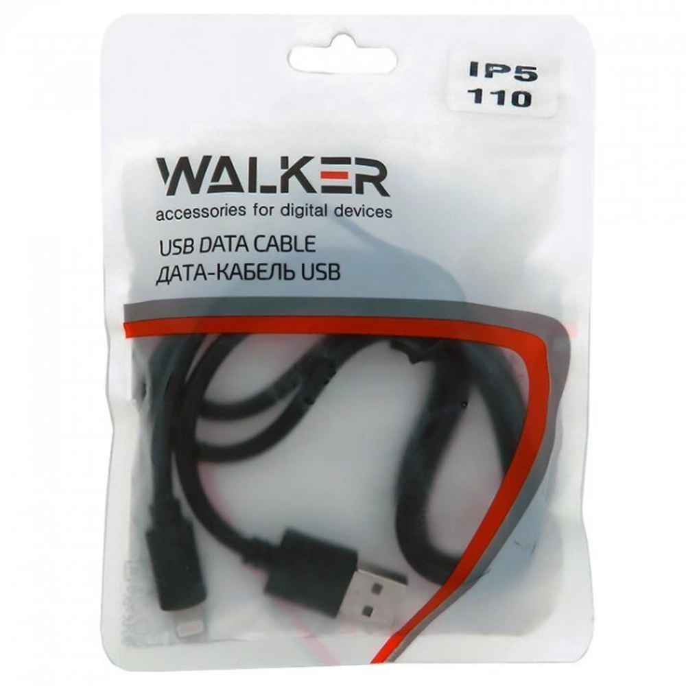 Кабель USB "WALKER" C110, Lightning, в пакете, черный