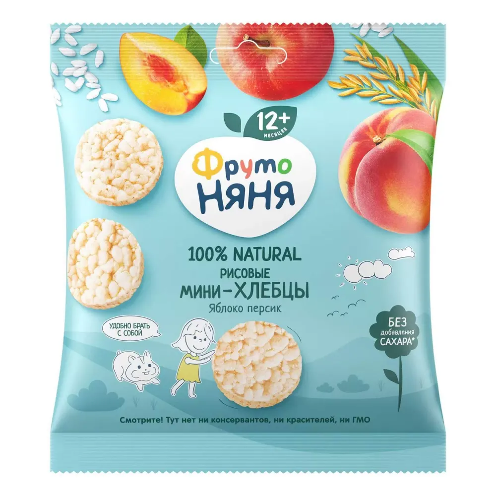 «Ф-Н» 30 г мини-хлебцы рисовые с яблоком, персиком и пребиотиком (9 шт)