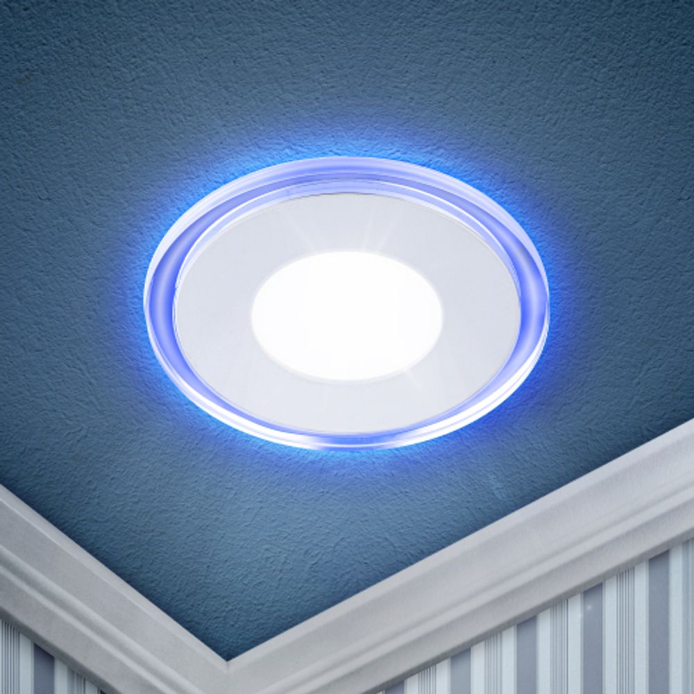 Светильник светодиодный встраиваемый Даунлайт ЭРА LED 3-9 BL LED 9W 220V 4000K круглый c cиней подсветкой | Downlight