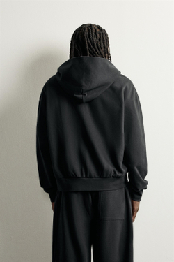 ZARA БАЗОВОЕ ХУДИ BOXY FIT НА МОЛНИИ, ЧЕРНЫЙ
