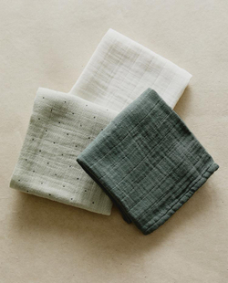 ZARA HOME НАБОР ДЕТСКИХ МУСЛИНОВЫХ САЛФЕТОК (3 ШТ), ЗЕЛЕНЫЙ