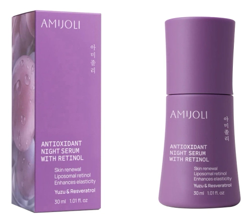 AMIJOLI Ночная обновляющая сыворотка с ретинолом, экстрактом юдзу и ресвератролом против первых возрастных изменений-Antioxidant Night Serum With Retinol Yuzu&Resveratrol, 30мл