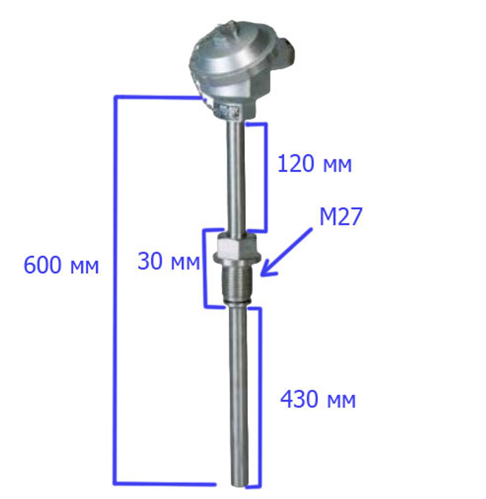 Термопара из нержавеющей стали WRN-230, тип K, D-16mm, L600/450mm (0~1300°C)