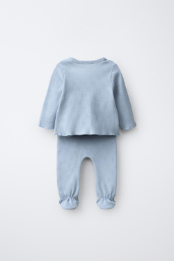 ZARA НАБОР ДЛЯ НОВОРОЖДЕННОГО С СУМОЧКОЙ И СЕРДЕЧКАМИ, СИНИЙ