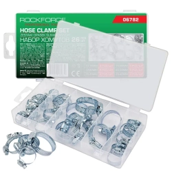 Хомуты зажимные червячные металлические, набор 26пр. RockFORCE RF-06782