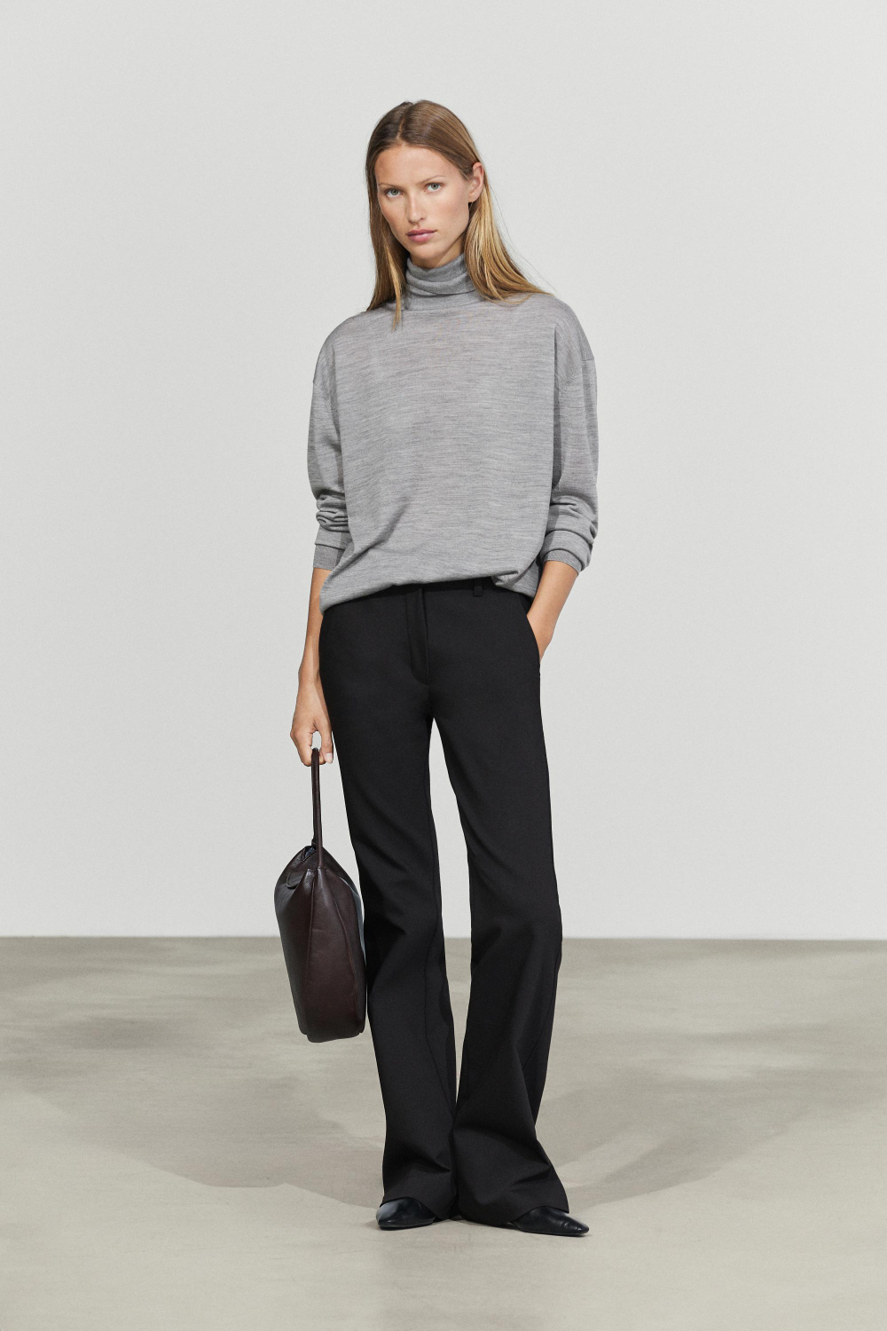 Massimo Dutti Свитер из 100% шерсти с высоким воротником, серый